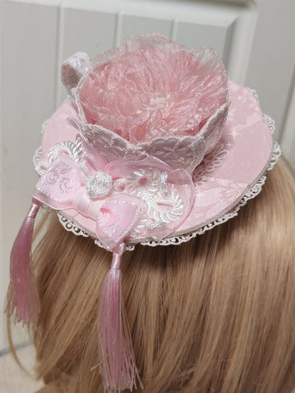 Lace Hat Chinoiserie Tassel Sweet Teacup-Shaped With Lolita Pink Mini