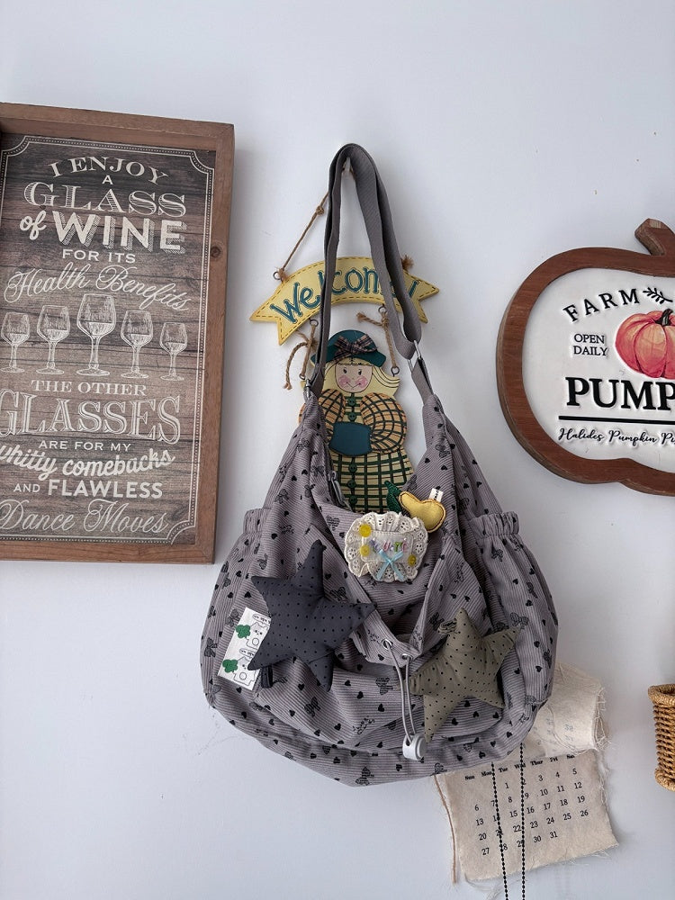 Retro Gray Star Pattern Crossbody Handbag - Black Cherry Sauce