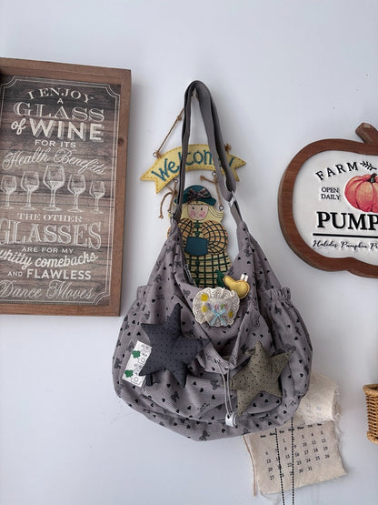 Retro Gray Star Pattern Crossbody Handbag - Black Cherry Sauce