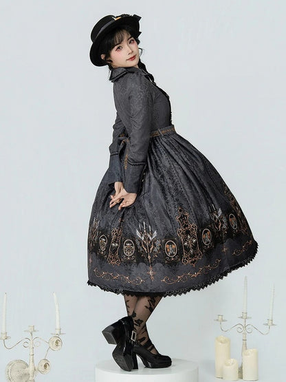 Dress Wings Lolita Collar Long Gothic with Peter Gray Bat Candelabras Sleeves Print Pan