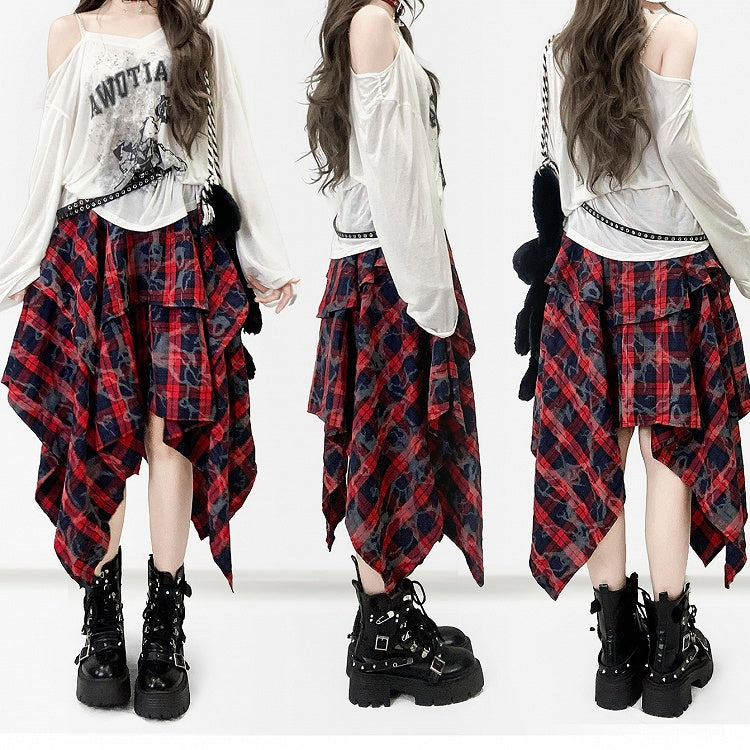 非対称プリントトップス、ネックライン、長袖、ホワイトデザイン