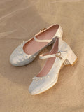 with Qi Satin Shoes Mid-heel Beaded Lolita - Details Blue Floral
