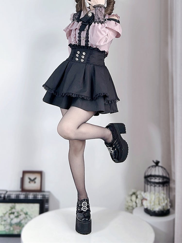 Dusty Blouse: Jirai Kei Sweetheart Buttons Pink