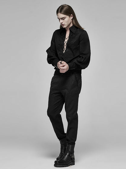 Sleeve Fire Men's Gothic Shirt Dragon Long Black