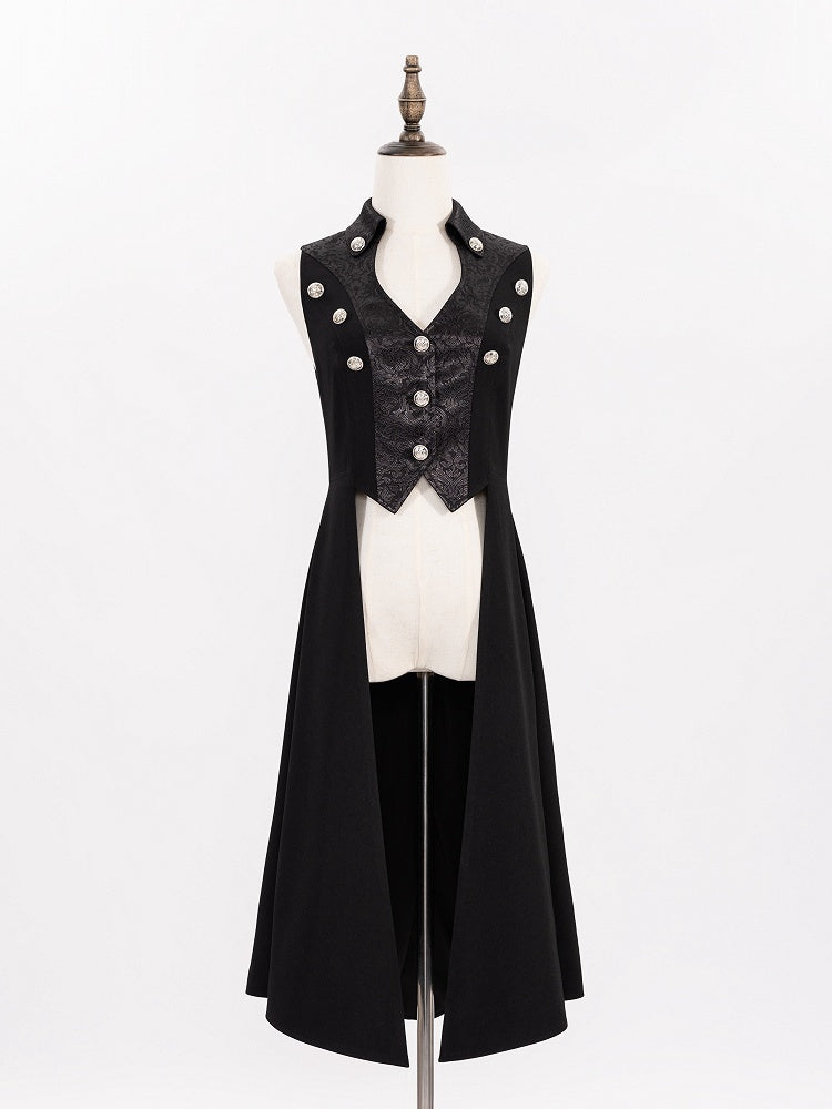 Black Ouji Long Waistcoat with Lace-Up Back and Cutout Details - DevilInspired Exclusive Collection