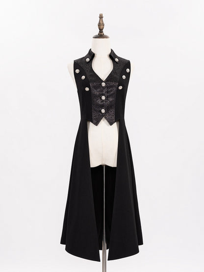 Black Ouji Long Waistcoat with Lace-Up Back and Cutout Details - DevilInspired Exclusive Collection