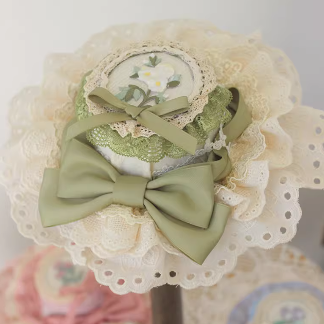 Floral Embroidery Lace Trim Top Hat