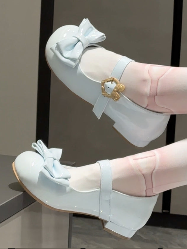 and Toe Mary Charming PU Blue with Lolita Delicate Bunny Low-heel in Clasp Round Sweet Janes Bow