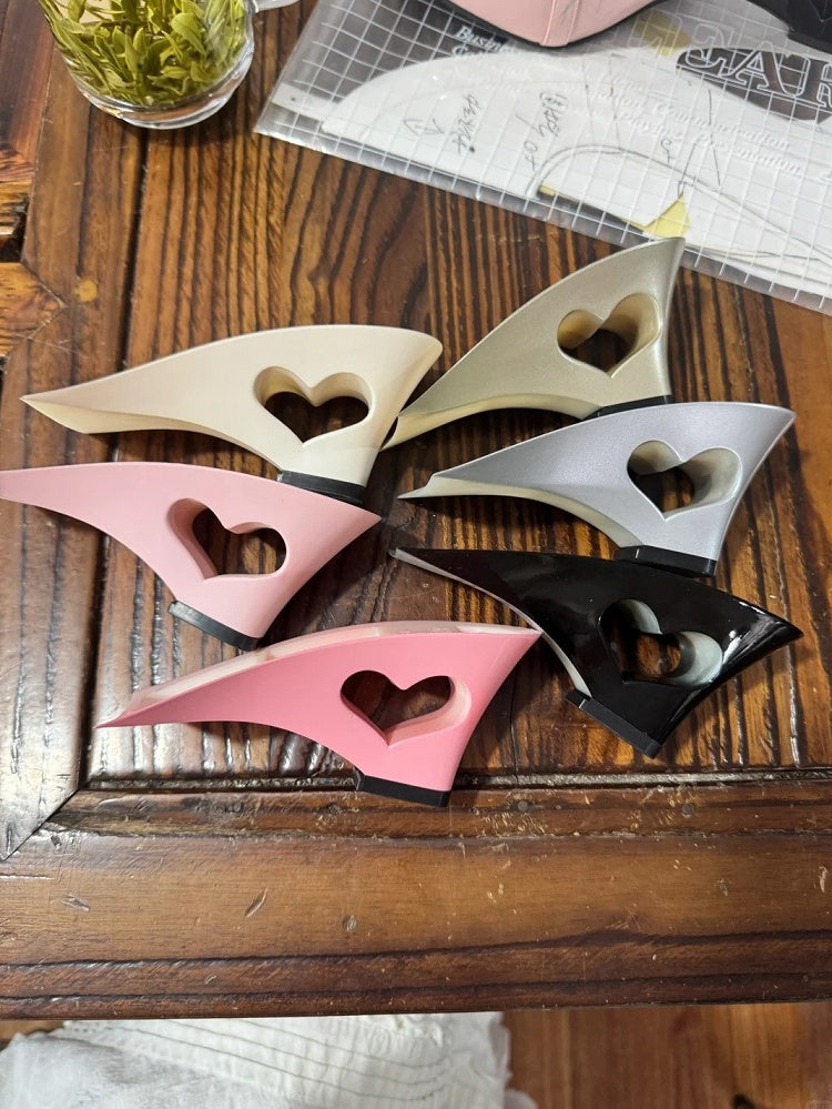 with Heart Fastening Wedges Pink Lolita Heel Dark Detail Cutout PU Elegant on Snap