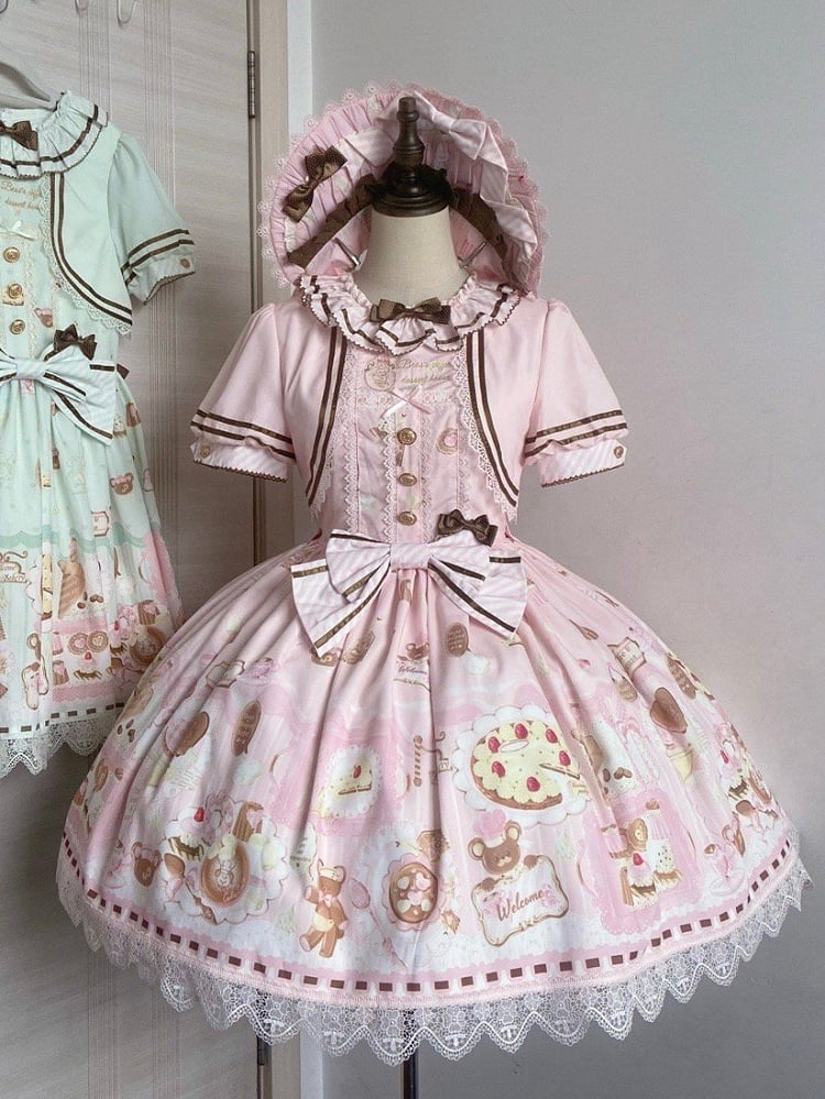 Zweiteiliges Thema Fake Desserts Bärenkleid Pink Lolita Sweet Print Design