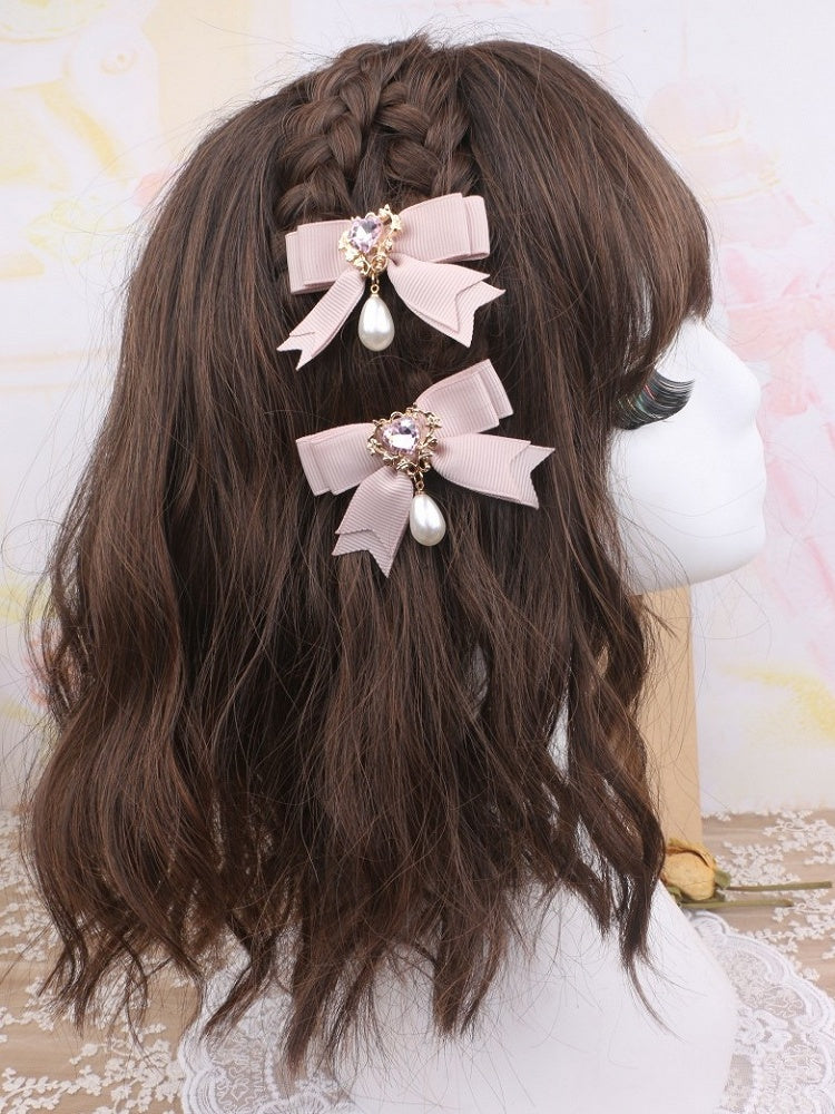 Bowknot Hairclip Color 4 Heart Jirai Kei Options Rhinestone Charm Pearl