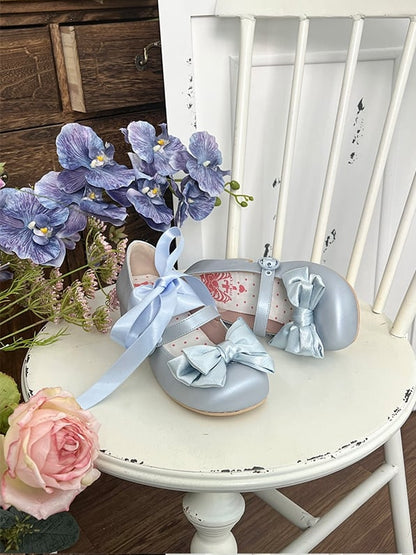 Sweet Janes Mary Ankle - Lolita Bow Top PU Blue at Round Low-heel Lace-up Toe