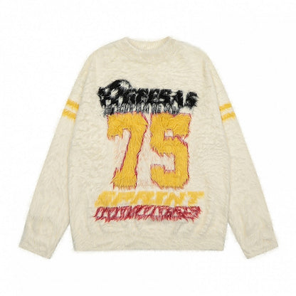 Aprikosen-Zahlenmuster, lockerer Pullover im Preppy-Stil