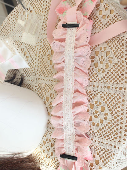 Strawberry Bowknot Details Lace Trim Pink Hairband