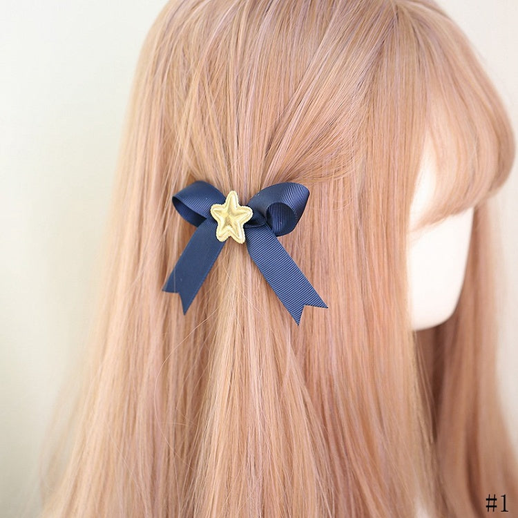 Bowknot Star with Lolita Golden Available Blue Decorations Two Cute Hairclips Options Dark
