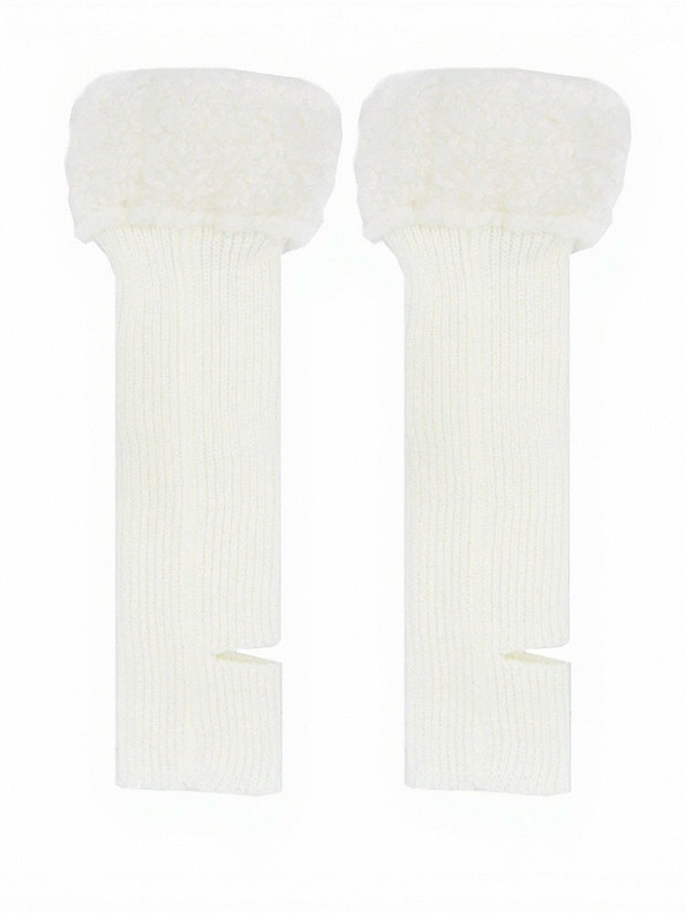 Multi-Color Knitted Leg Warmers with Plush Trim - ModaSwings