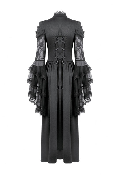 Black Stand Collar Trumpet Sleeve Lace Wedding Gothic Dress