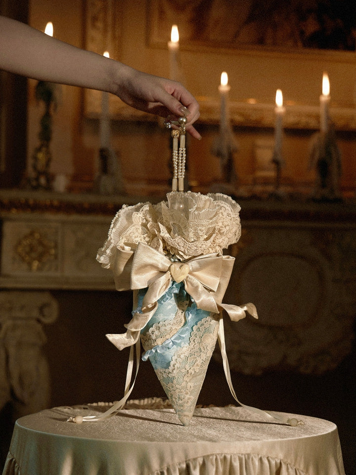 Blue Printed Piping Bag Handbag with Lace - Blood Supply