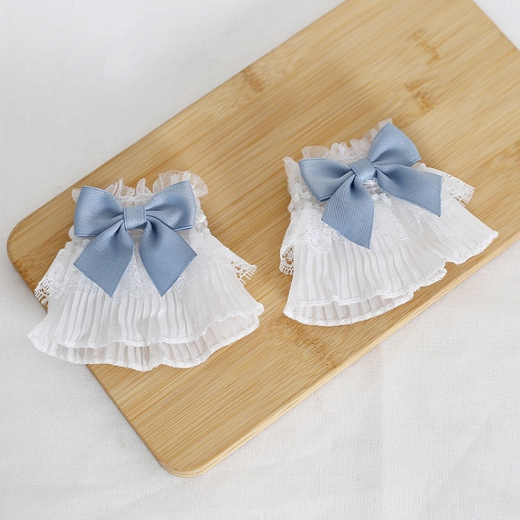 of Lace Pair Cute Decorations with Bowknot White Cuffs Wrist A Blue / Dusty Pink