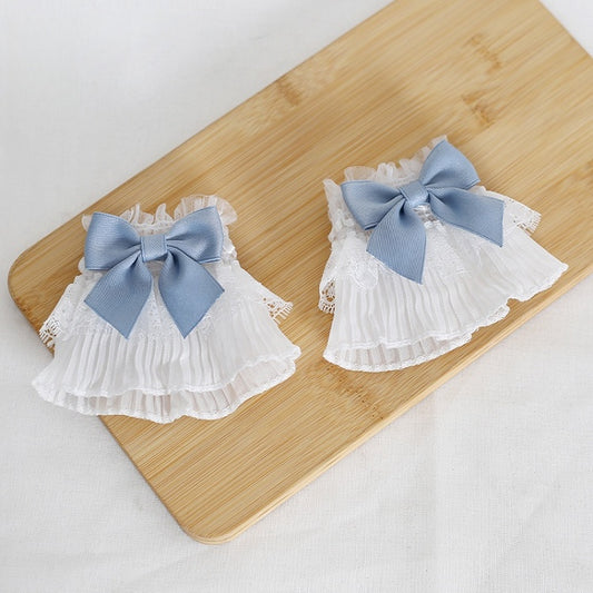 of Lace Pair Cute Decorations with Bowknot White Cuffs Wrist A Blue / Dusty Pink