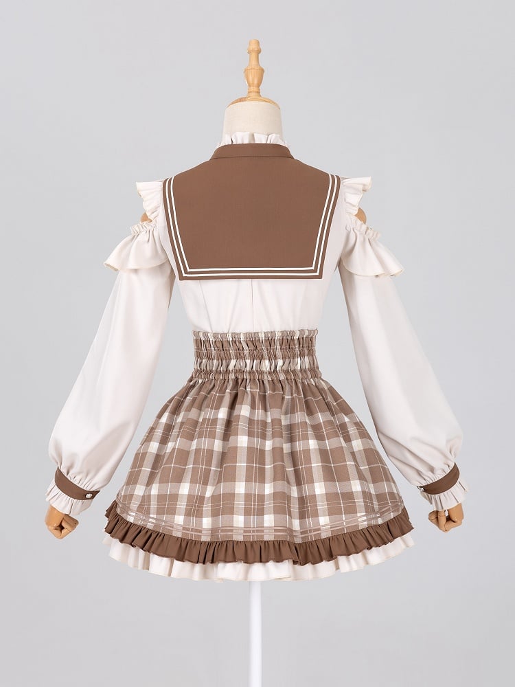 Coffee Long-Sleeve Blouse with Detachable Collar and Bowtie - DevilInspired Exclusive Collection