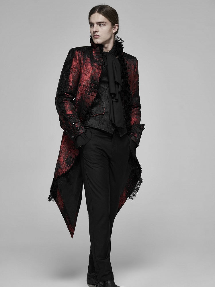 Black Red Men's Rococo Gorgeous Lace Tuxedo Coat