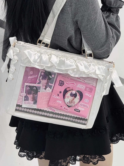 Halter Schleife Tasche Satin Karte Rüschen Weiß Riemen Borte Ita Mit Selbst-krawatte