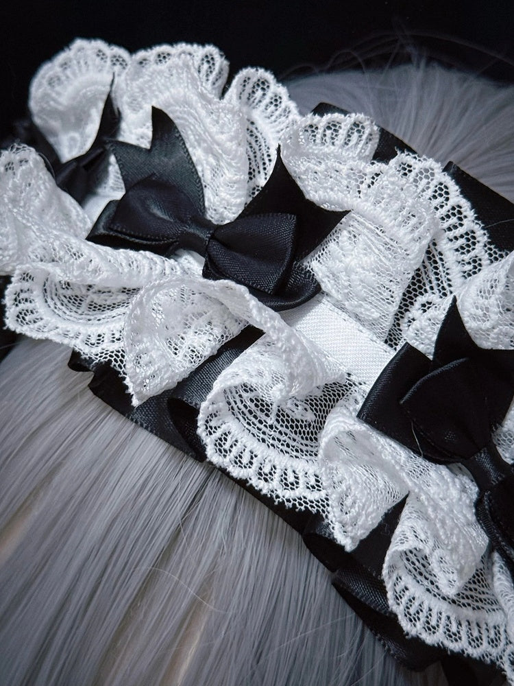 Droopy Black Alternative in Ear White Plush with KC Maid-style Lace Bunny Style