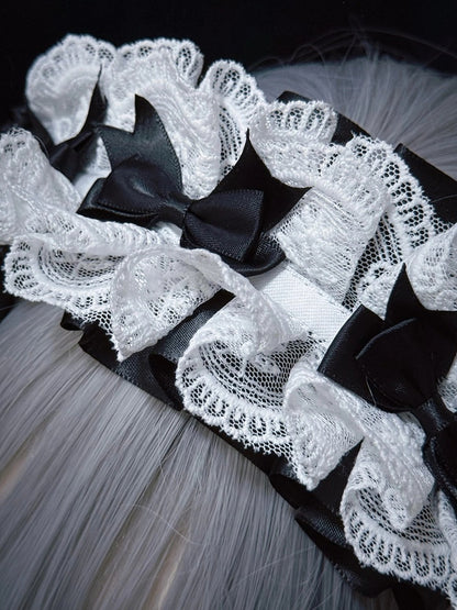 Droopy Black Alternative in Ear White Plush with KC Maid-style Lace Bunny Style