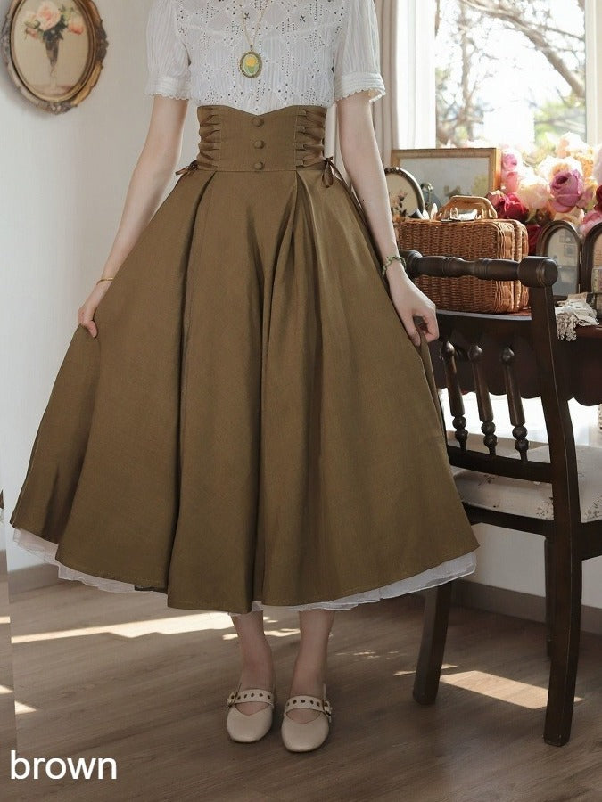 Classic High Waist Skirt with Strap Detail - Tiny Garden