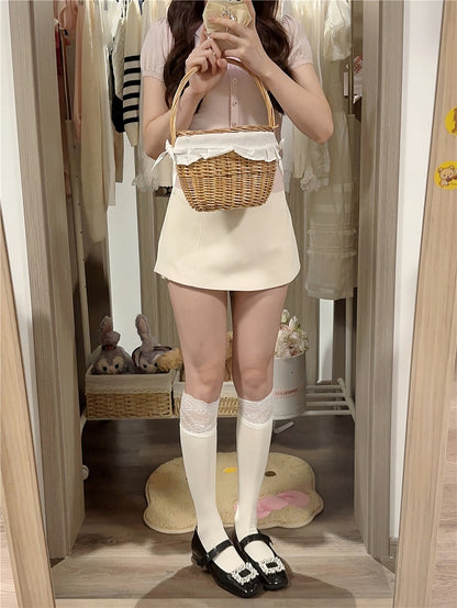 Cream White Lace Trim Stockings - AY To films