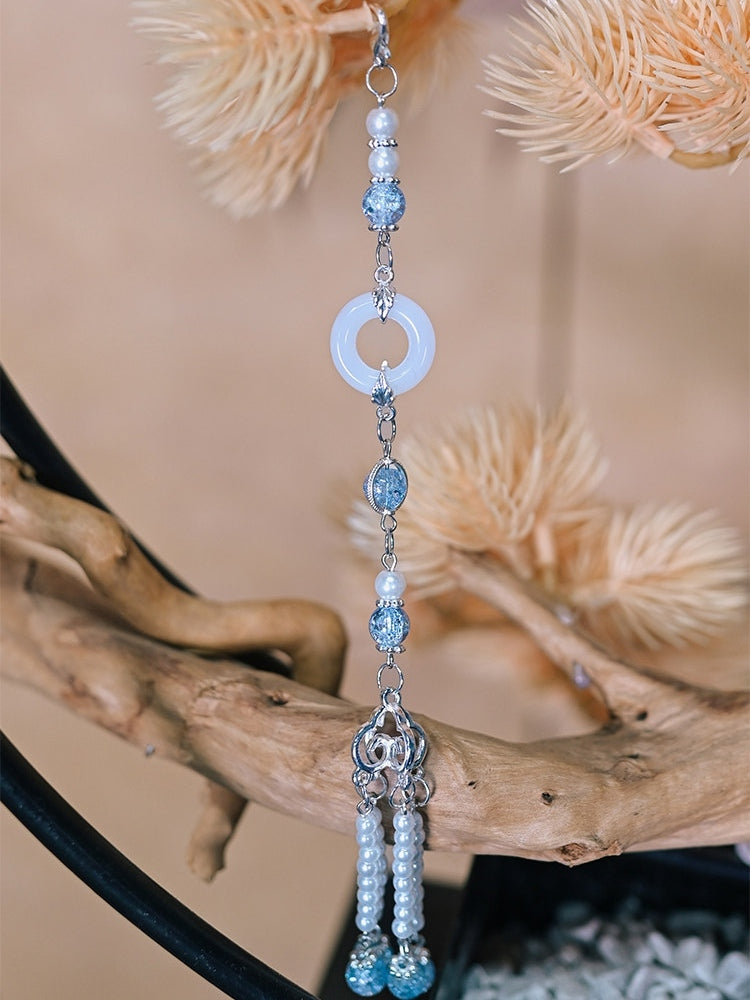 Beaded Chinese Chain White Tassel Style Design Accents - with Ring