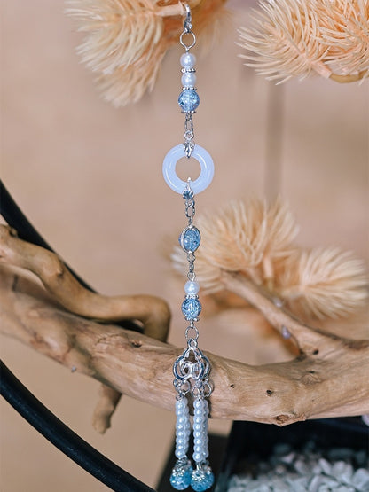 Beaded Chinese Chain White Tassel Style Design Accents - with Ring