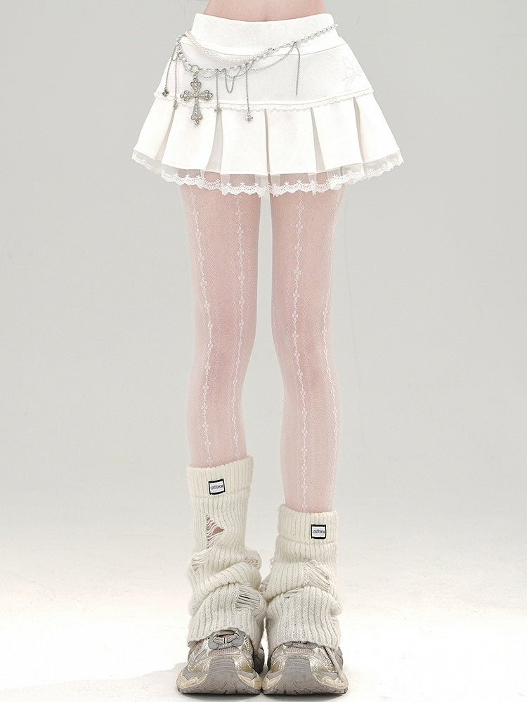 プリーツミニレースアプリコットボックススカートトリム