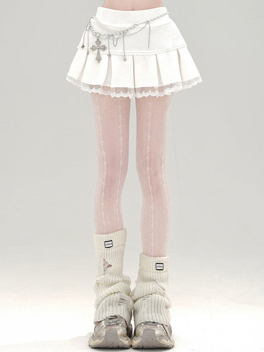 ミニプリーツボックススカート レーストリム アプリコット