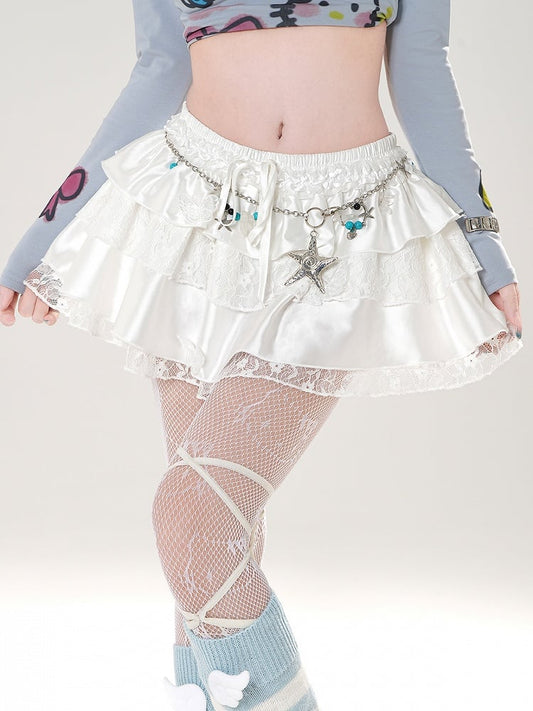 Trim Butterfly Appliques Lace Elastic Waist White/Black