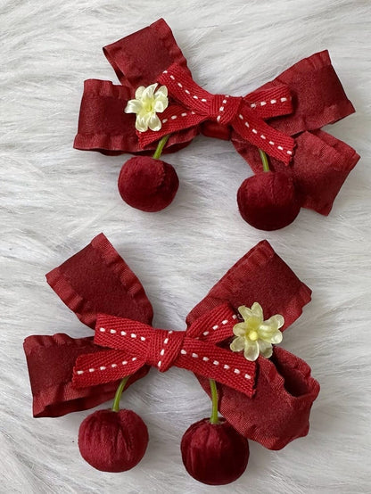 Sweet Velvet Options Color Cherry Lolita Bowknot Hairclip 2