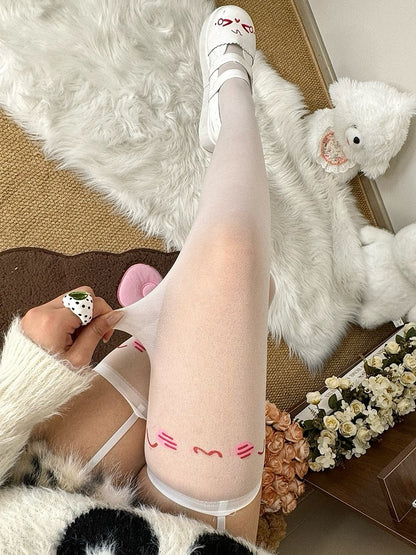 Lolita Strapsstrümpfe Smile Sweet Blau/Rosa Print