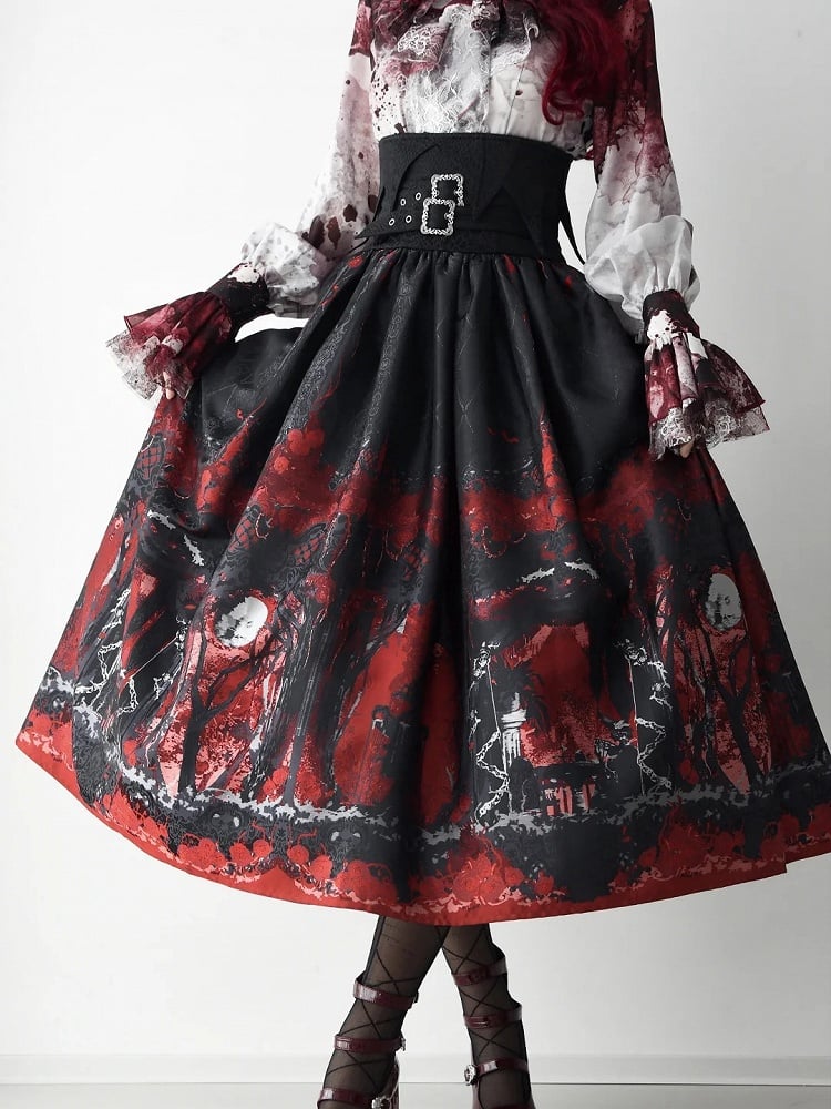 High Skirt Gothic Lolita Belt Corset Waist Black Red