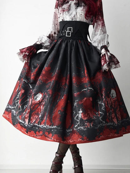 High Skirt Gothic Lolita Belt Corset Waist Black Red