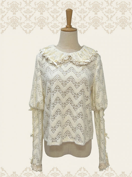 ロングピータークリーミーニットスリーブパントップカラー