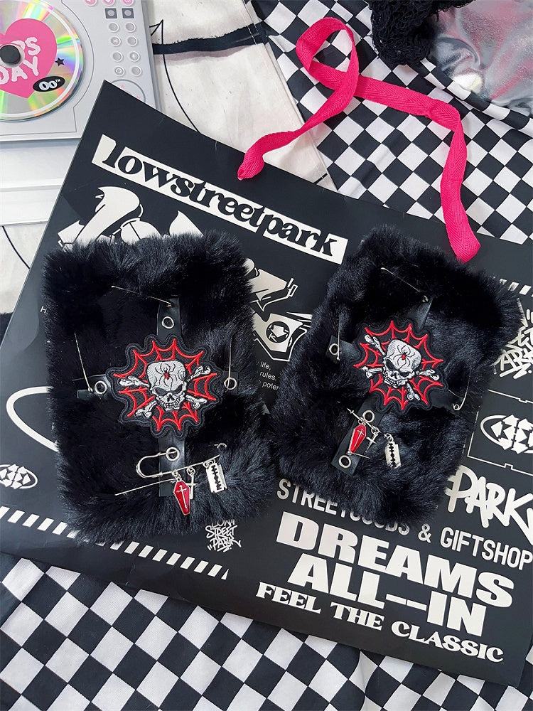 Schwarz/Weiße Skelett Punk Halbfingerhandschuhe