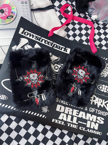 Schwarz/Weiße Skelett Punk Halbfingerhandschuhe