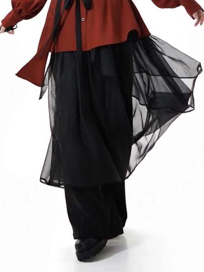 Loose Black Fit Chiffon Pants Overlay with Draping