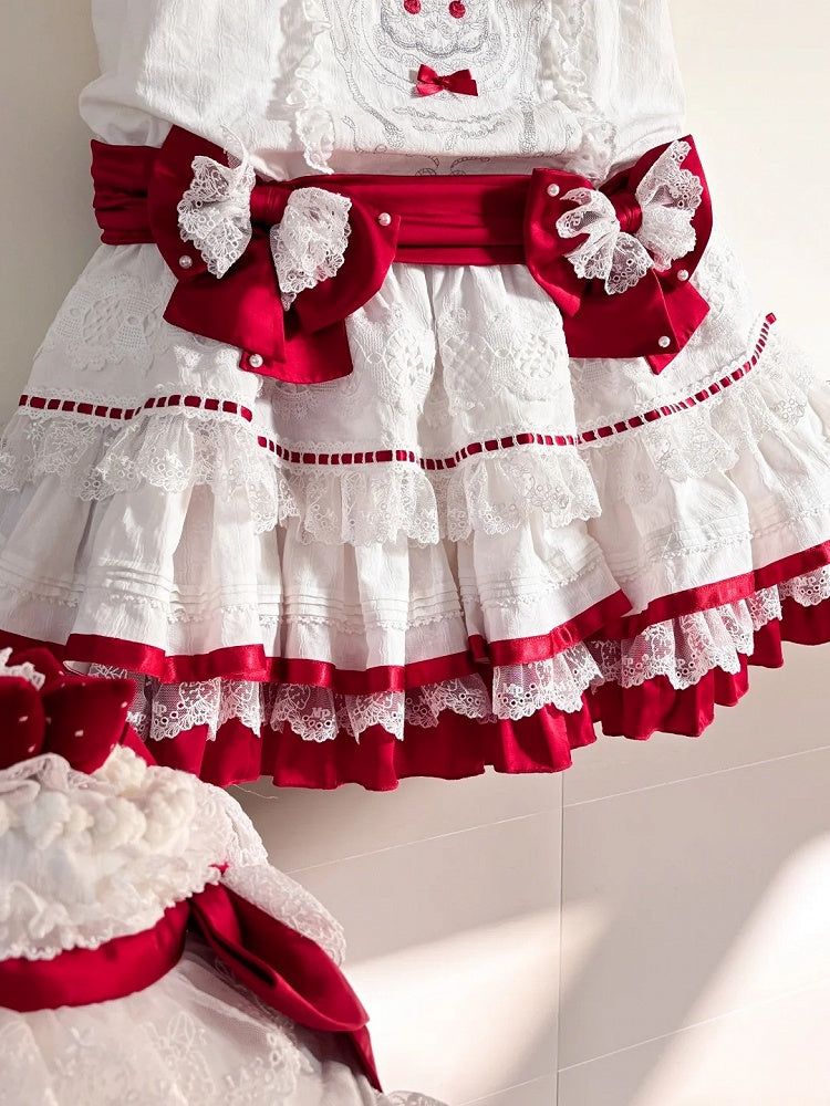 Dress Low-Waist Cake Sweet Red White Strawberry Lolita Pattern