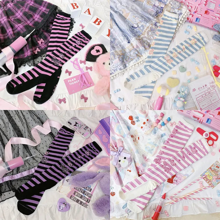 Bunny Print Sweet Lolita Underknee Striped Stockings