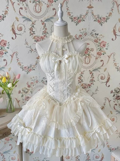 Cross Belle Rosa Neckholder-Korsettkleid Balletcore Lolita JSK