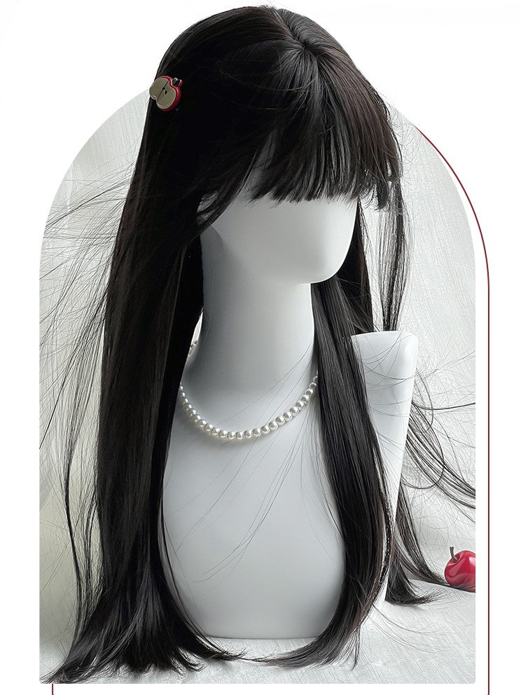 Air 70CM Gerade Perücke Länge Pony Schwarz Mit