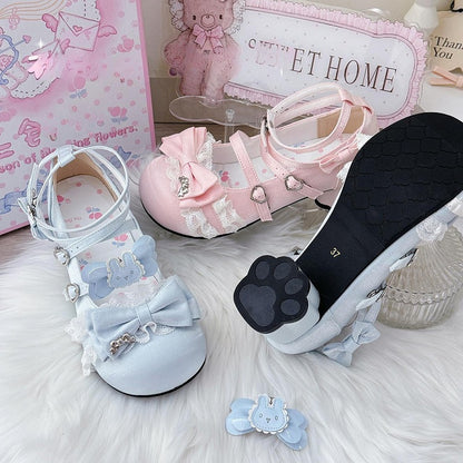 Mary Round - Toe Lolita Sweet with Bow Satin Blue Janes Details