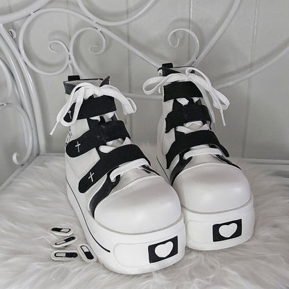 Yami Kawaii Black & White Round Toe Platform Sneakers